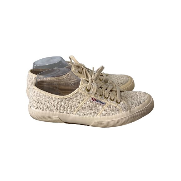Superga 2750 Woven Plimsoll Trainers Womens 41 Round Toe Lace Up Cream Fabric - Picture 3 of 11